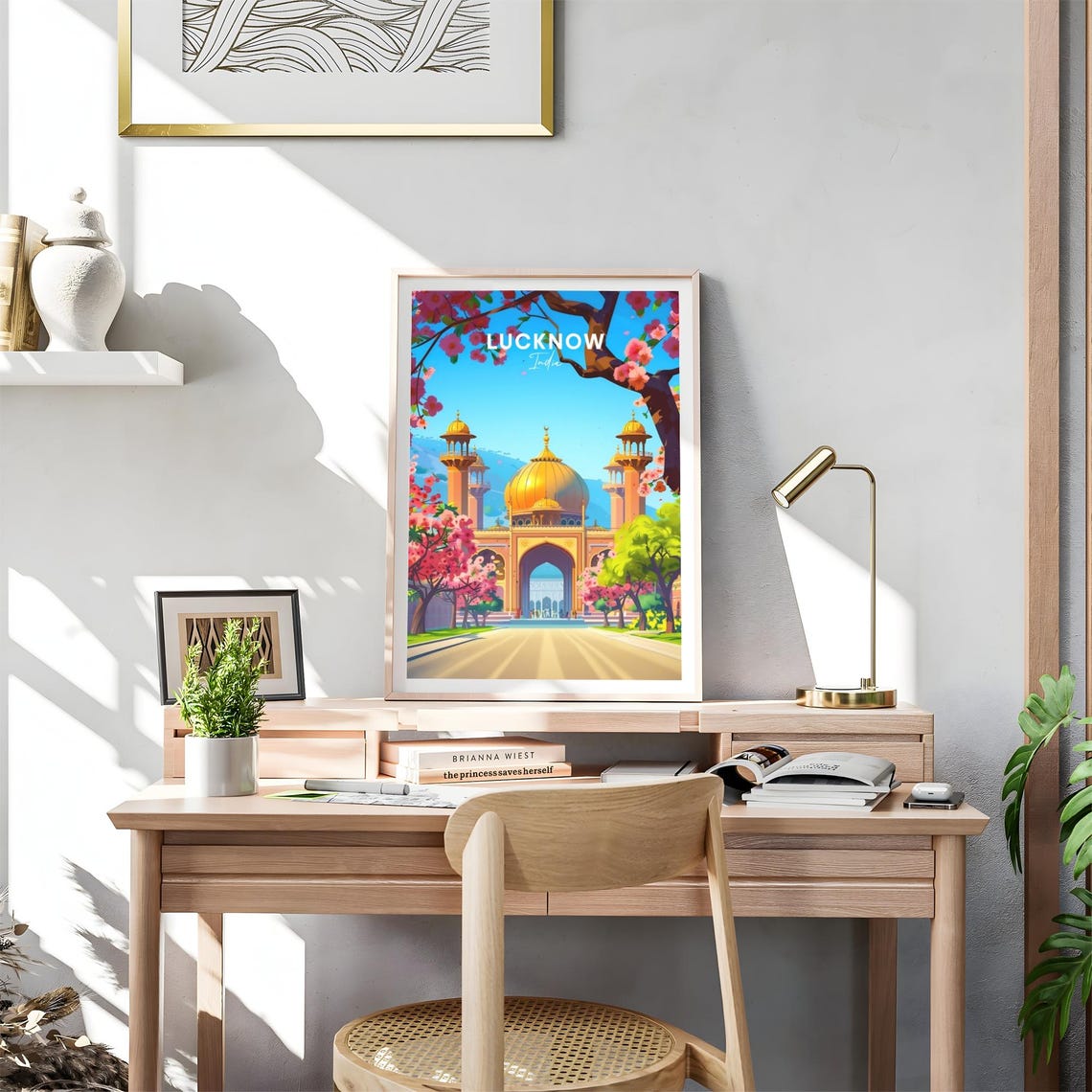 Lucknow Golden Dome Mosque Cherry Blossoms India Travel Poster - Image 4