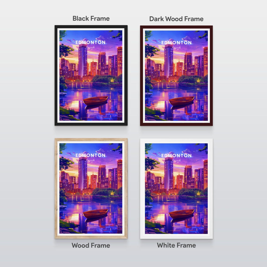 Edmonton Canada Purple Dusk Skyline River Reflection Travel Poster - Image 2
