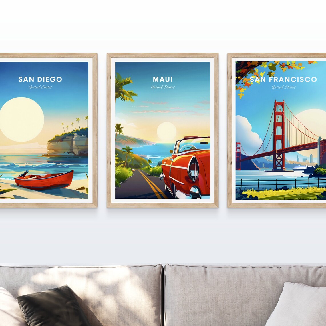 Maui Hawaii Red Classic Convertible Coastal Road Travel Poster - Image 4