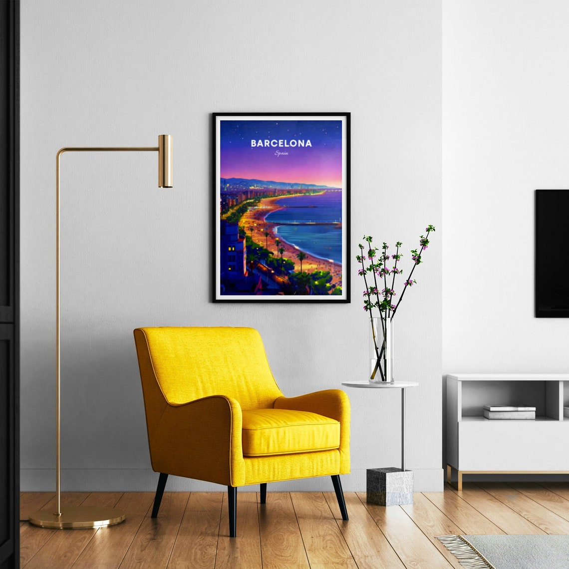 Barcelona Spain Aerial Night Beach City Lights Travel Poster - Image 3