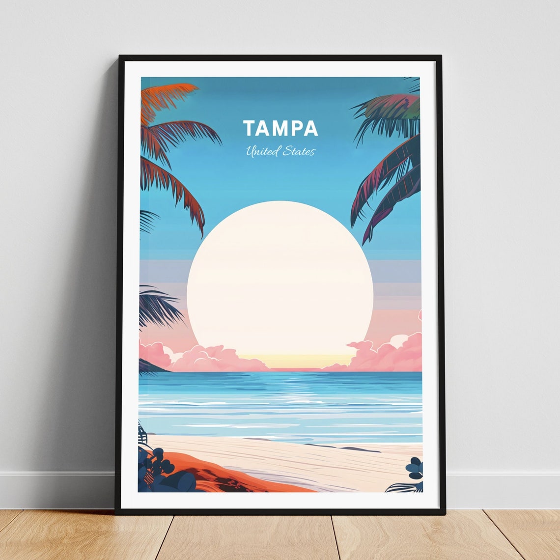 Tampa Florida Beach Palm Trees Ocean Sunset Travel Poster Gift