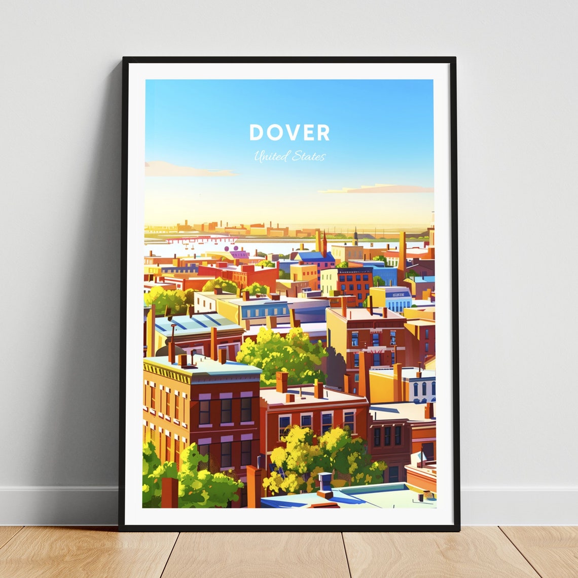 Dover Delaware Rooftops Panorama Harbor View Scenic Travel Poster