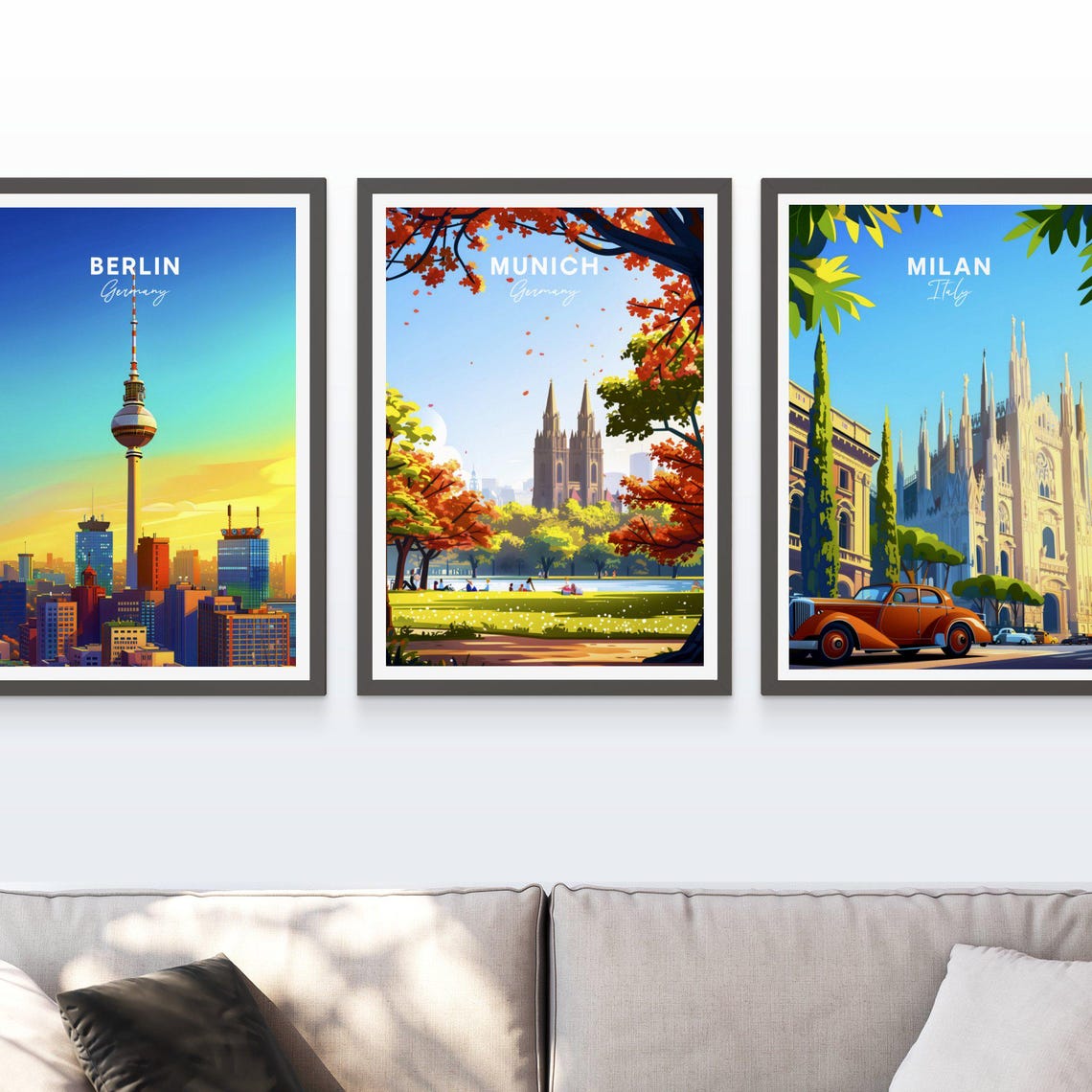 Munich Germany Cathedral Autumn Park Lake Picnic Travel Poster Art - Image 3