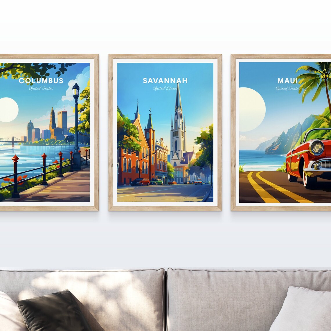 Savannah Church Spires Sunny Historic Street Vintage Travel Poster - Image 4