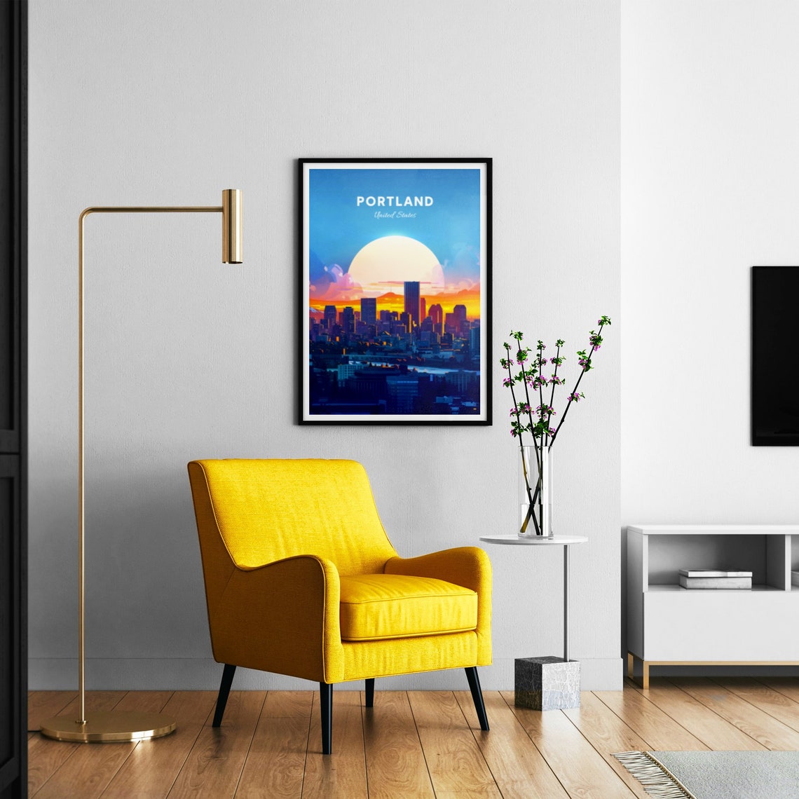 Portland Skyline at Sunset with Mount Hood Backdrop Travel Poster - Image 3