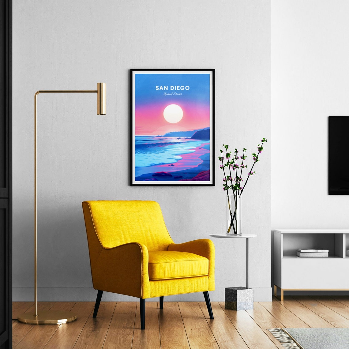 San Diego California Pink Sunset Ocean Waves Beach Travel Poster - Image 3