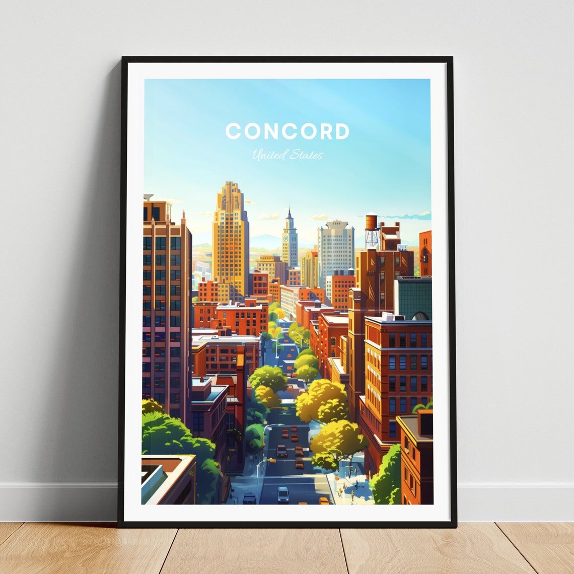 Concord New Hampshire Street Canyon Skyline Warm Light Travel Poster