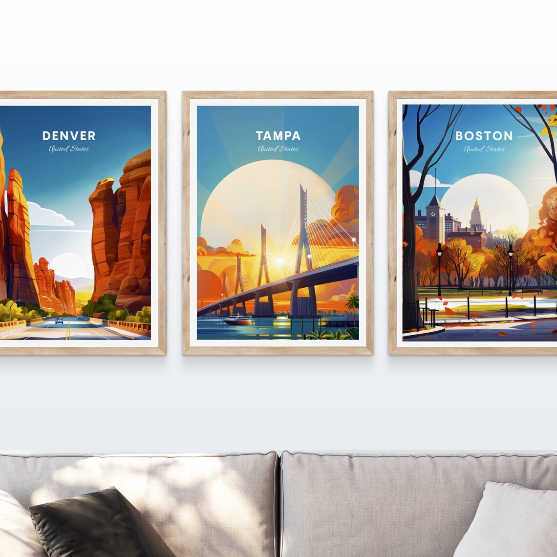 Tampa Bay Bridge Sunset Boat Harbor Golden Skyline Retro Poster - Image 4