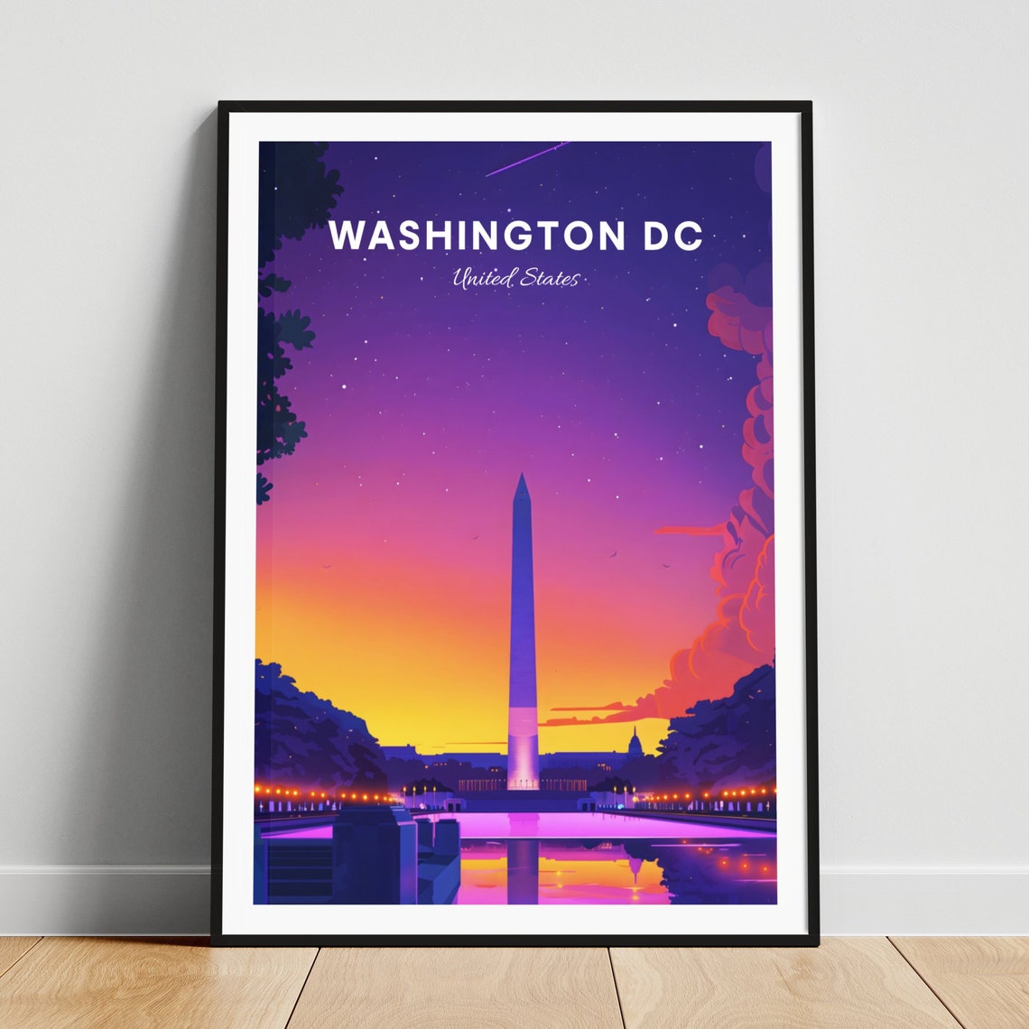 Washington DC Monument At Dusk Purple Sky Reflecting Pool Poster