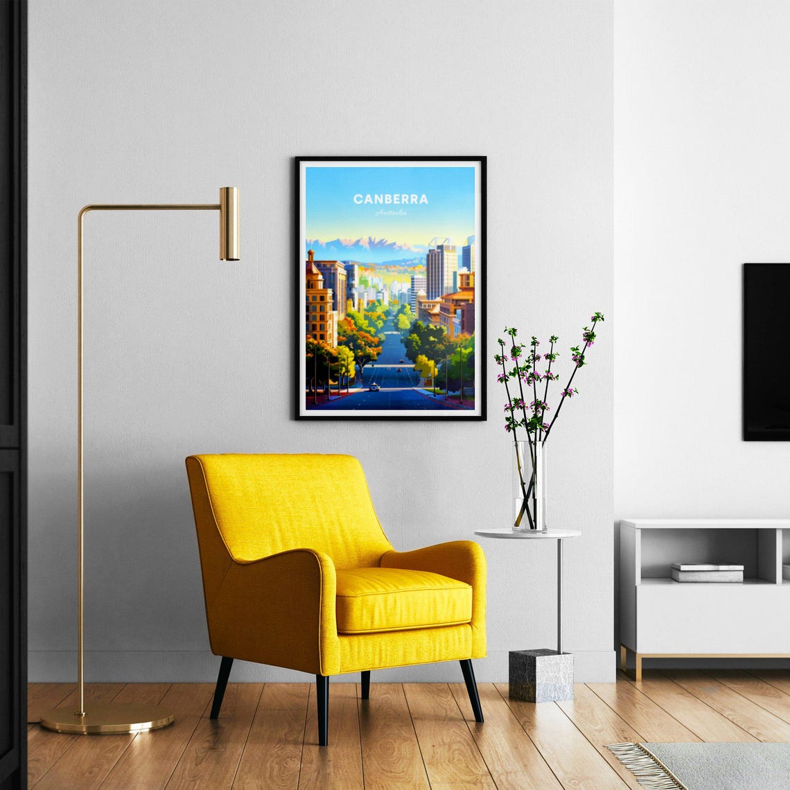 Canberra Australia Tree Lined Avenue Mountain Backdrop Poster - Image 2