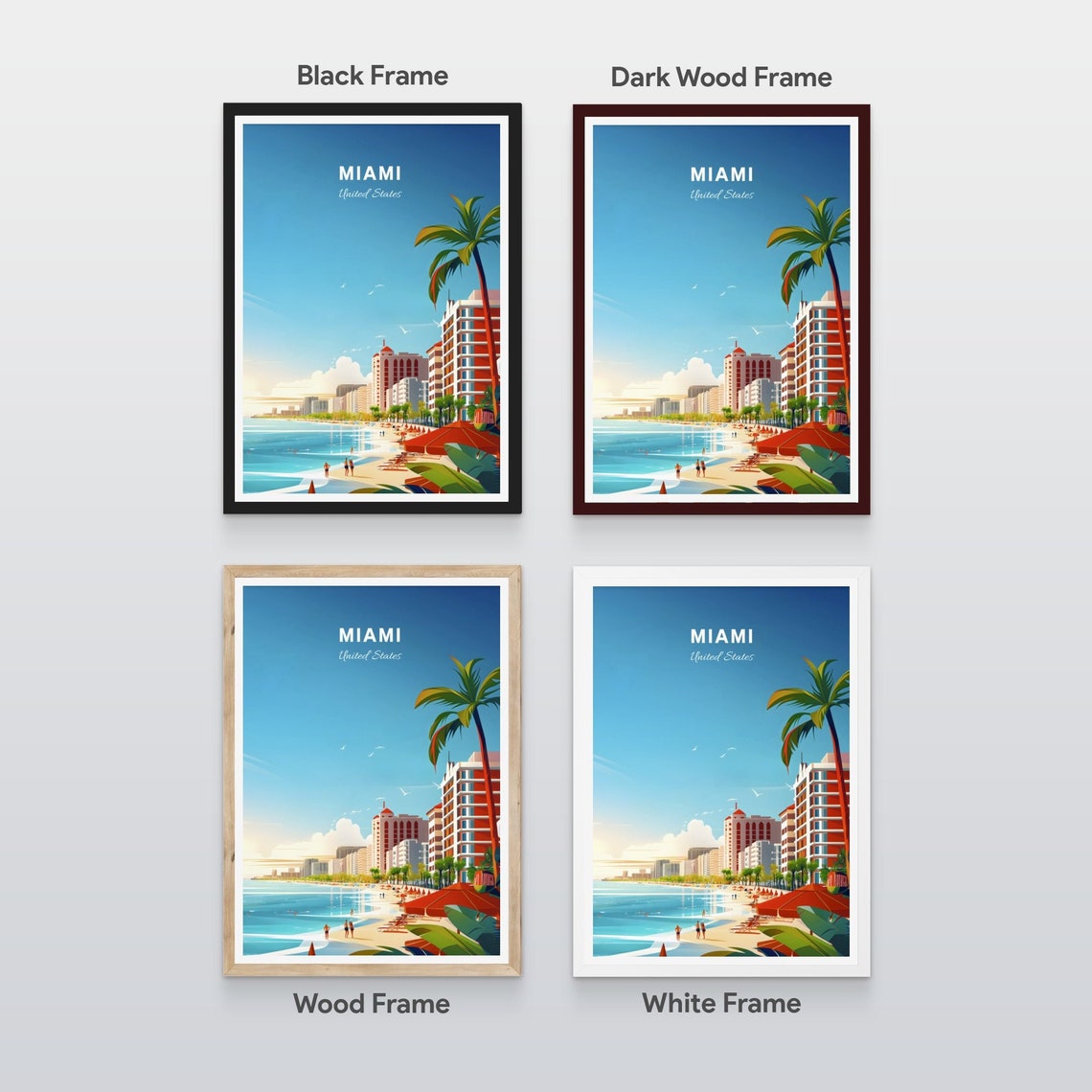 Miami Florida Beachfront Hotels Sunny Shore Palms Travel Poster - Image 2