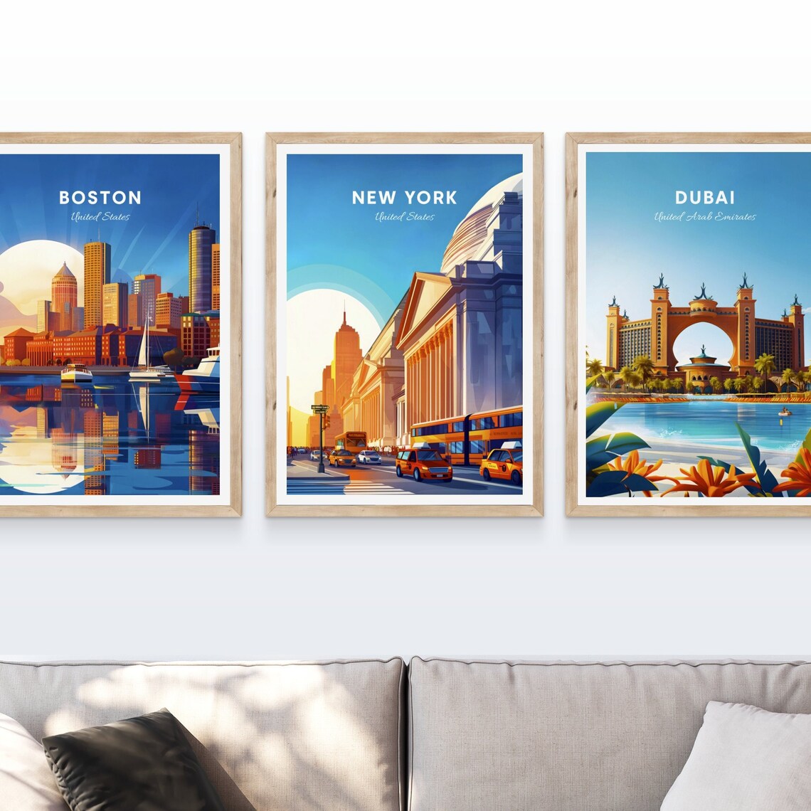 New York Street Yellow Cabs Column Building Sunrise Vintage Travel Poster - Image 4