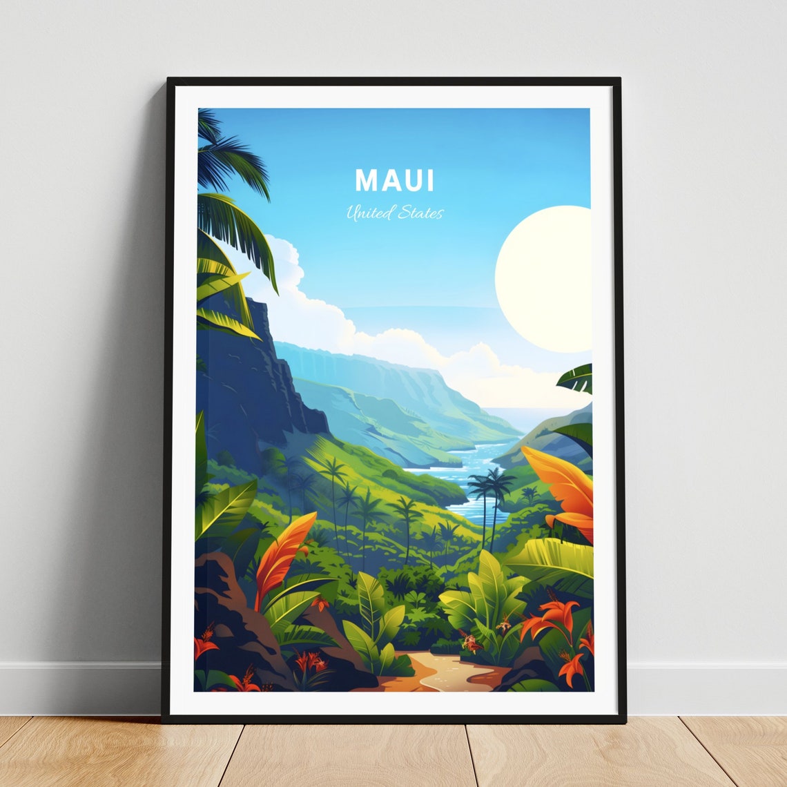 Maui Hawaii Lush Tropical Valley with Green Cliffs Travel Poster