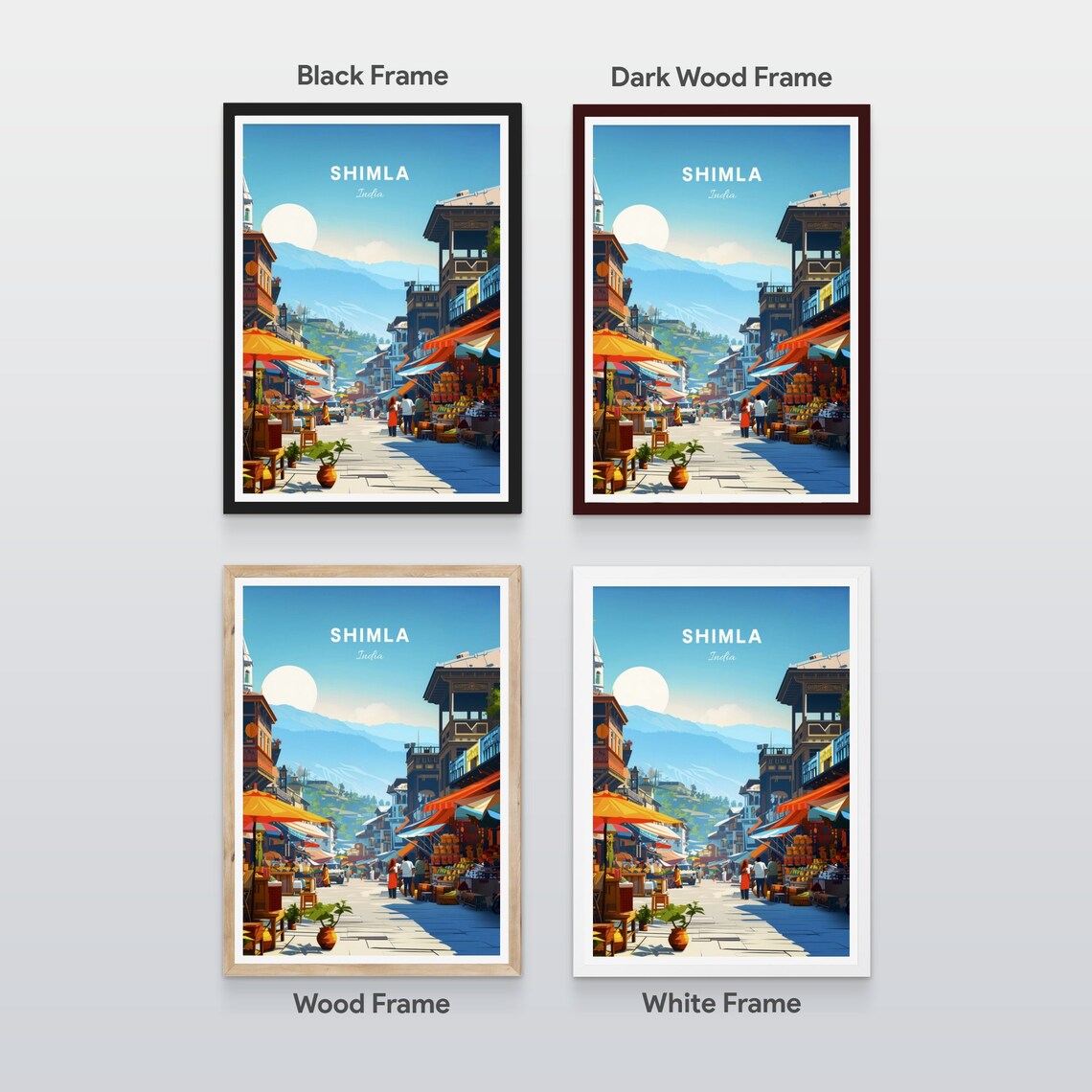 Shimla India Colorful Bazaar Street Market Day Sunny Travel Poster - Image 2