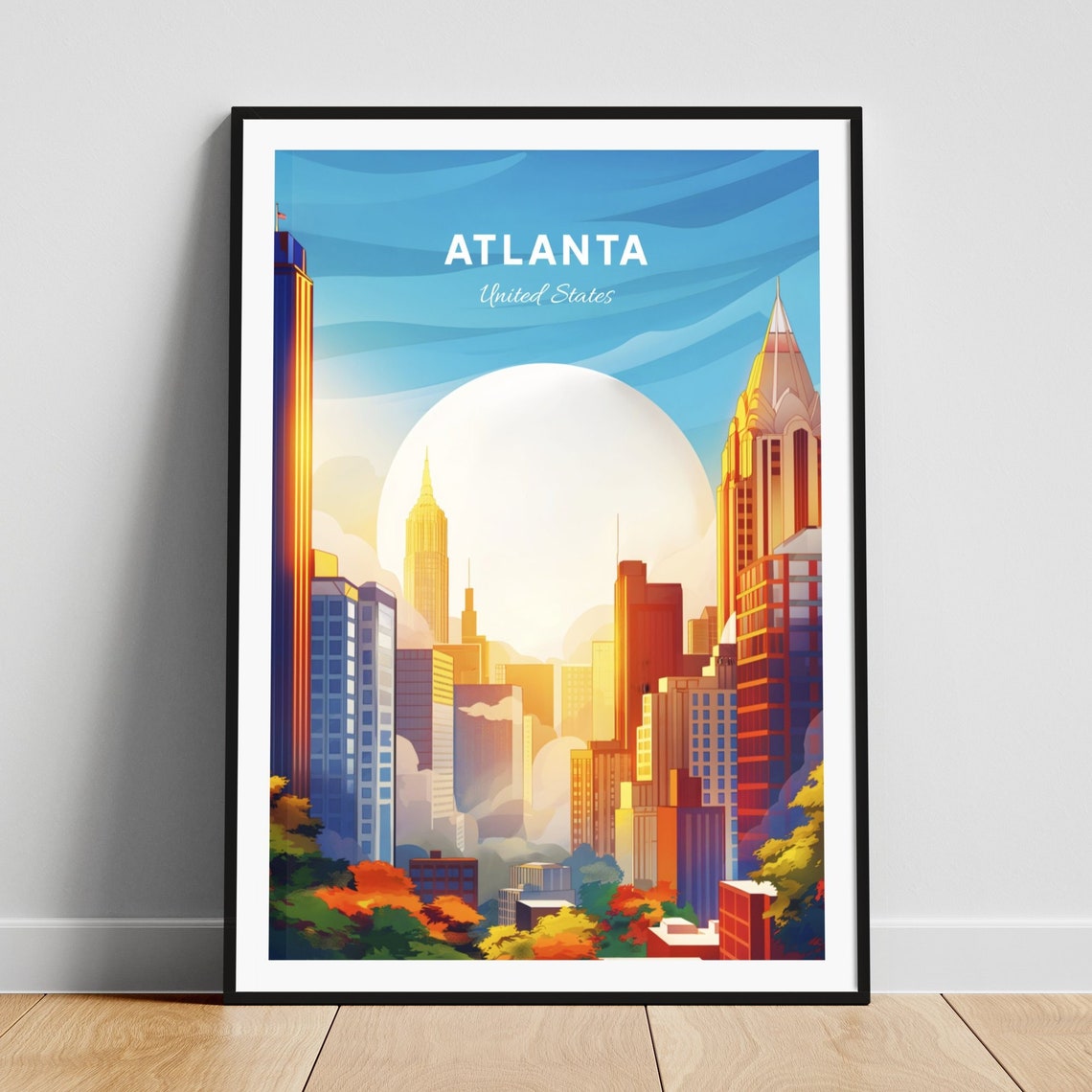 Atlanta Georgia Golden Sunset Skyscrapers City View Retro Poster