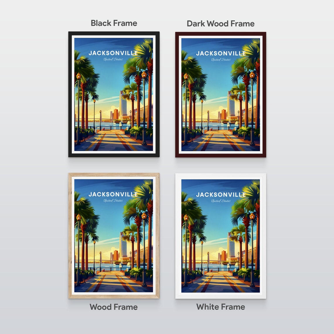 Jacksonville Florida Riverwalk Promenade at Sunset Travel Poster - Image 2