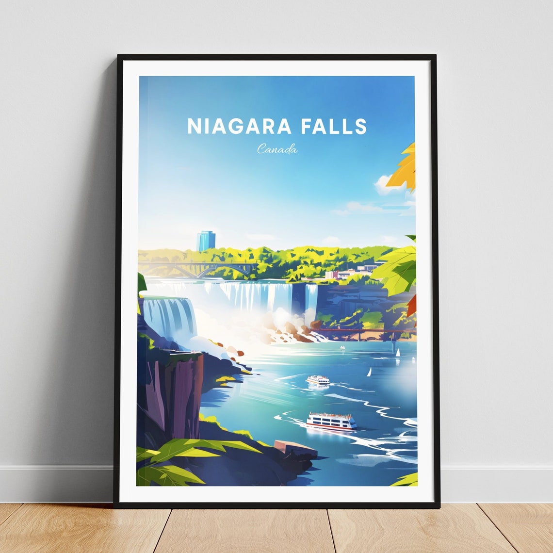 Niagara Falls Canada Waterfalls Tour Boats Illustration Poster