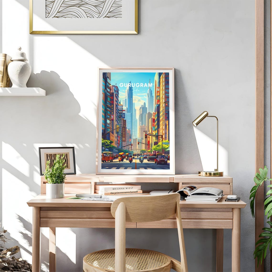 Gurugram India Towering Skyline Scooter Avenue Travel Poster - Image 4