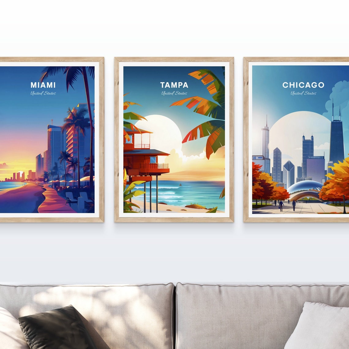 Tampa Florida Lifeguard Tower Beach Sunset Palm Trees Travel Poster - Image 4