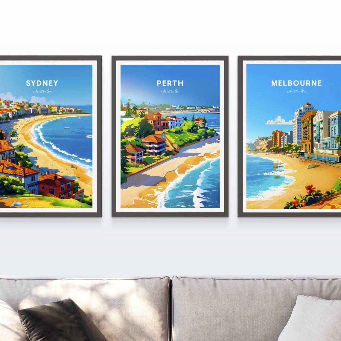 Perth Australia Beachside Suburb with Palm Trees Travel Poster - Image 3
