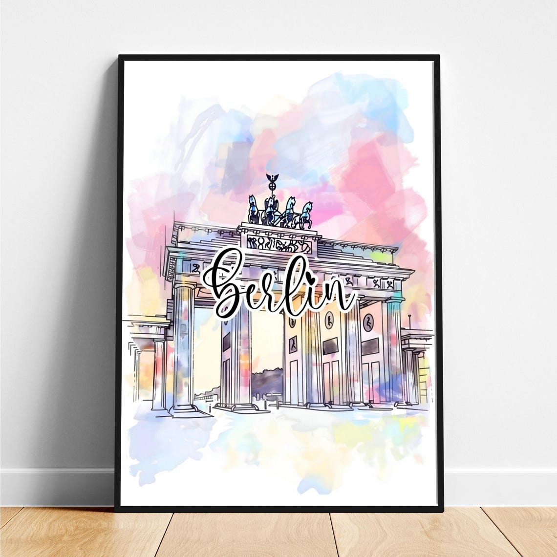 Historic Berlin Brandenburg Gate Watercolor Travel Art Poster