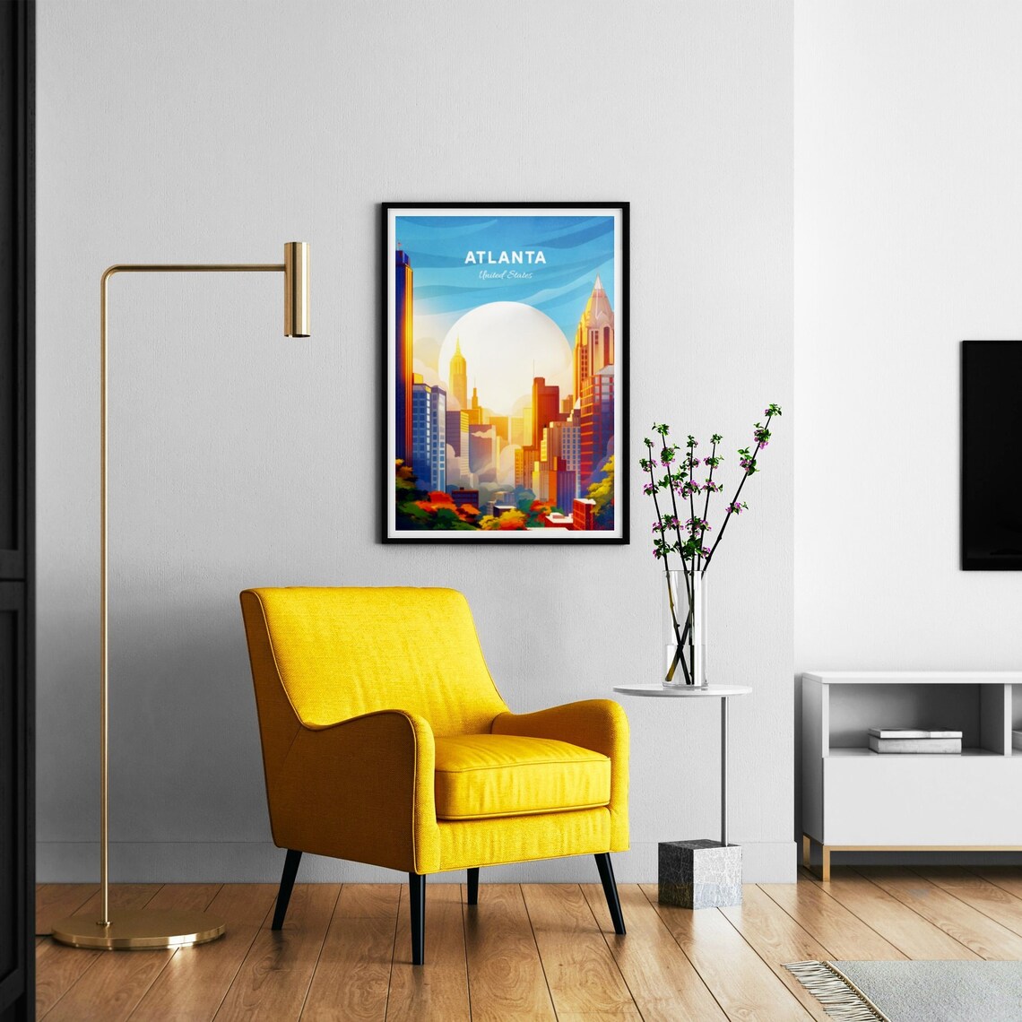 Atlanta Georgia Golden Sunset Skyscrapers City View Retro Poster - Image 3