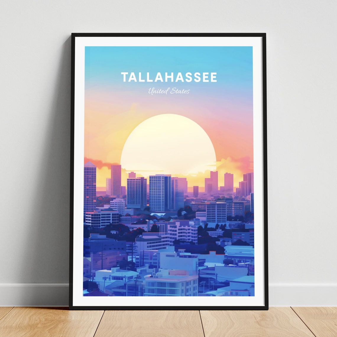 Tallahassee Florida Pastel Sunset City Skyline Travel Poster