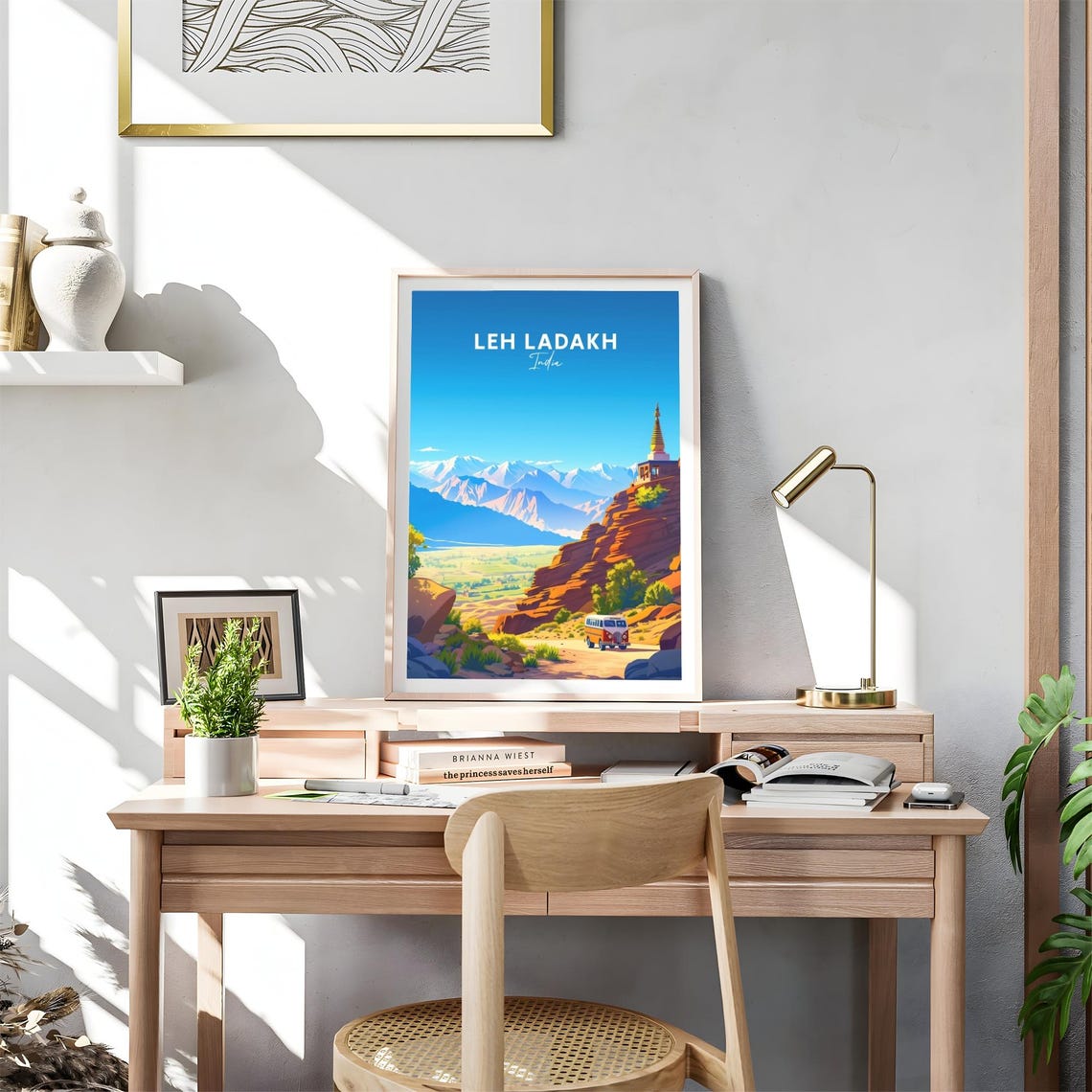 Leh Ladakh India Desert Valley Stupa Rocky Cliffs Travel Poster - Image 4