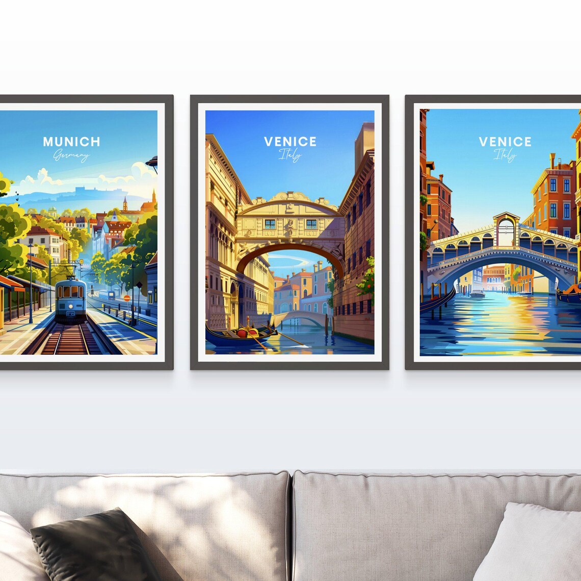 Venice Italy Bridge of Sighs Canal Gondola Vintage Travel Poster - Image 3