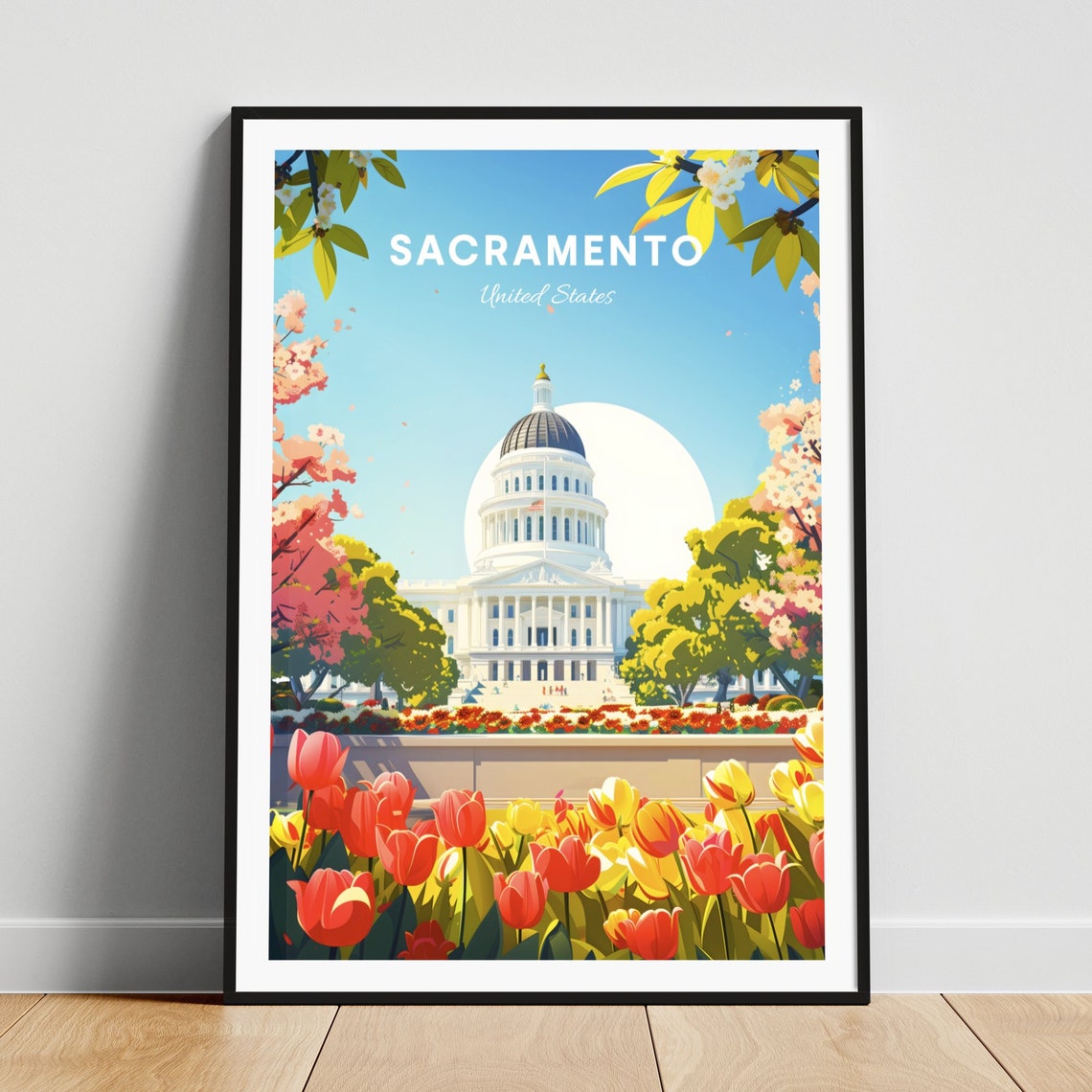Sacramento State Capitol Dome With Spring Tulip Garden Poster