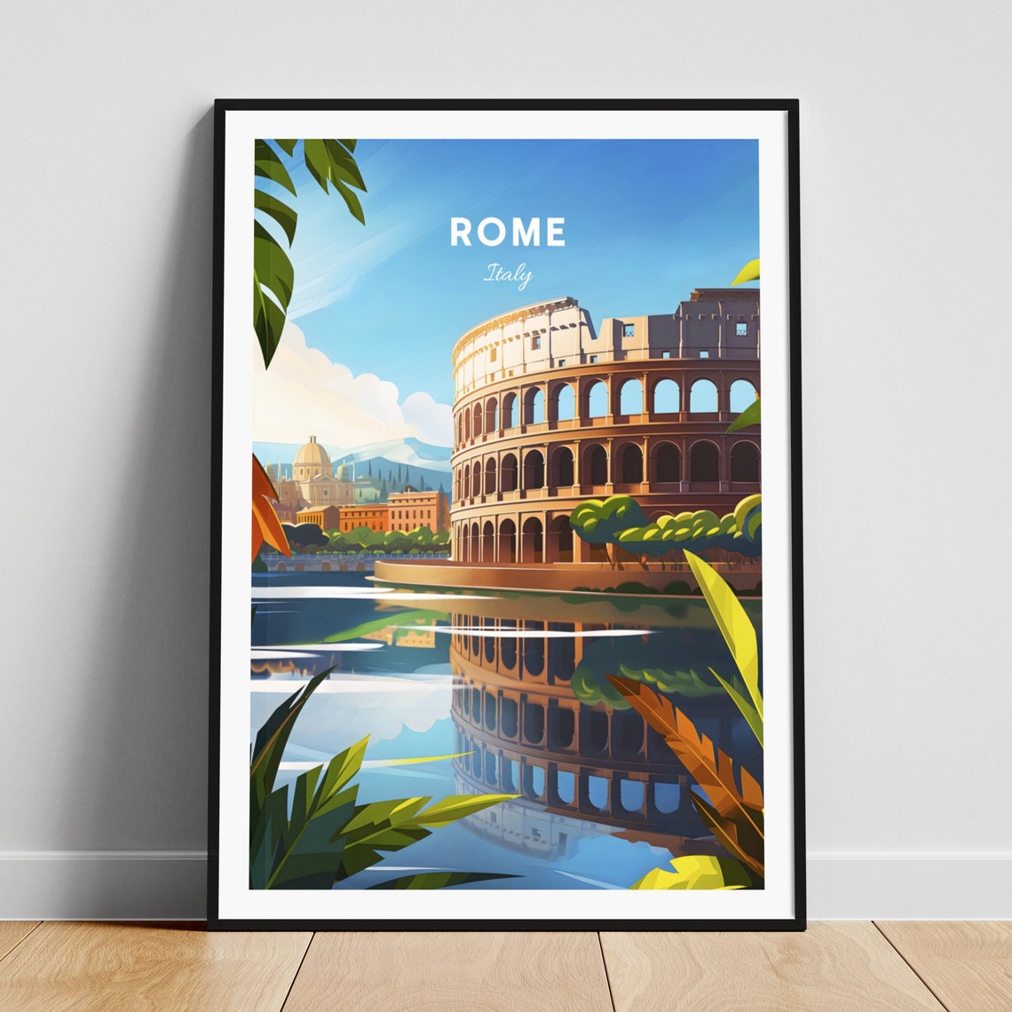 Rome Italy Colosseum Water Reflection Landmark View Travel Poster