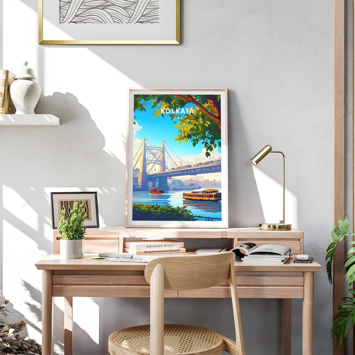 Kolkata India River Bridge with Colorful Ferries Travel Poster - Image 4