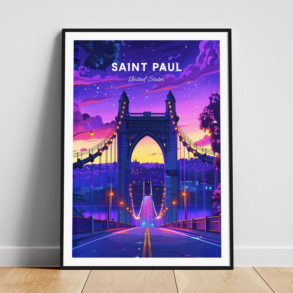 Saint Paul Travel Print Us Wall Art High Bridge Minnesota Poster Personalized Gift Wedding Gift Custom Text