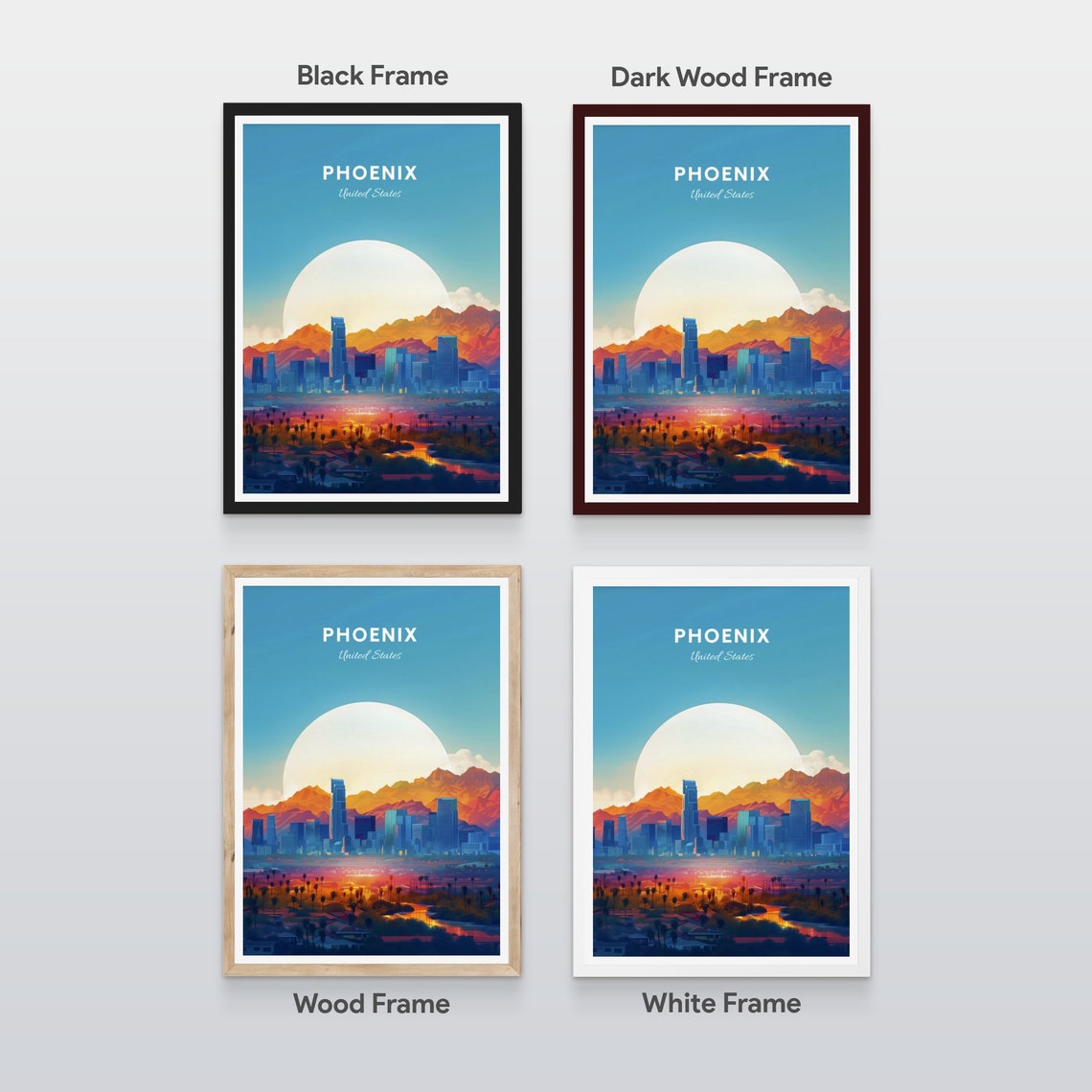 Phoenix Arizona Sunrise Skyline Palm Trees Vintage Travel Poster - Image 2