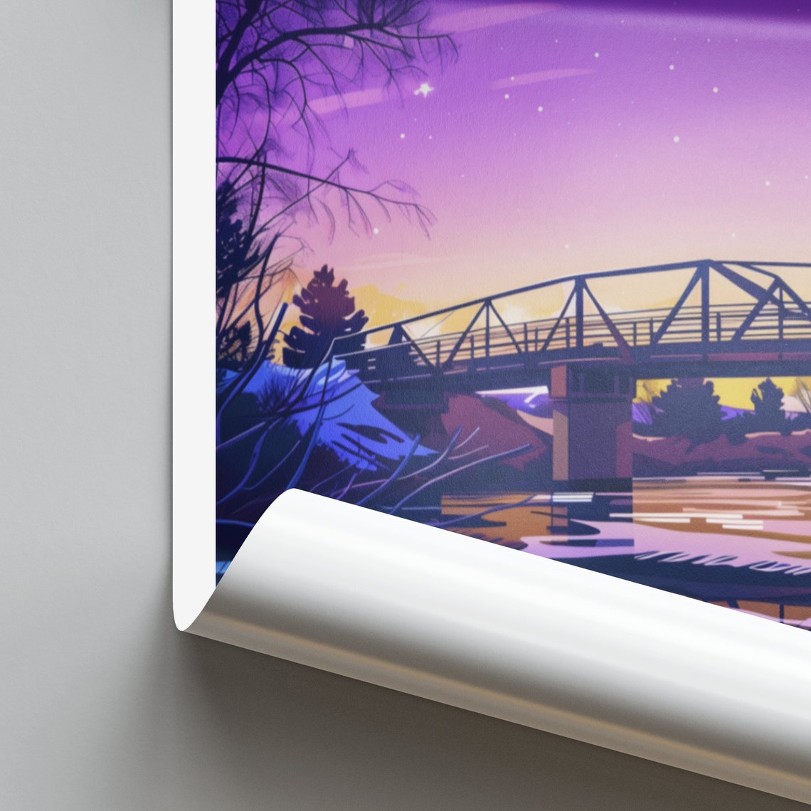 Boise Idaho Starry Night River Truss Bridge View Travel Poster - Image 2