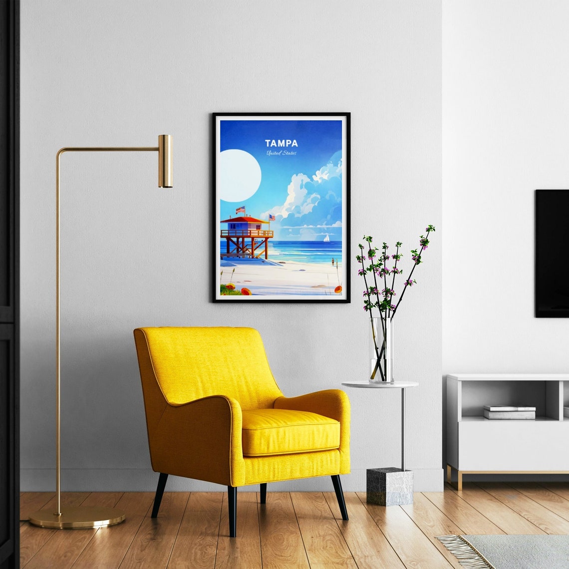 Tampa Florida Beach Lifeguard Tower Sailboat Ocean Retro Poster - Image 3