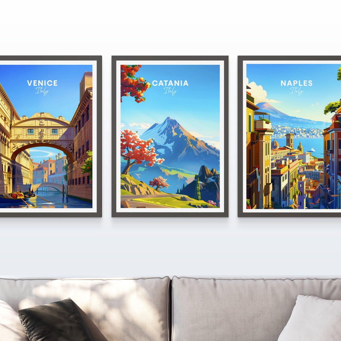 Catania Italy Mount Etna Spring Blossoms Mountain View Travel Poster - Image 3