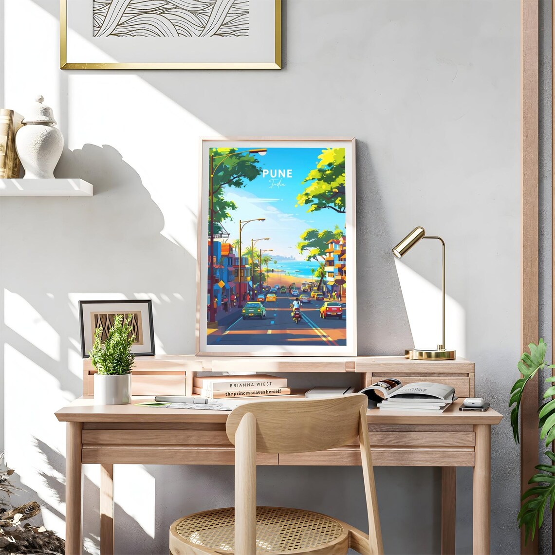 Pune India Busy Beachfront Street with Ocean View Travel Poster - Image 4