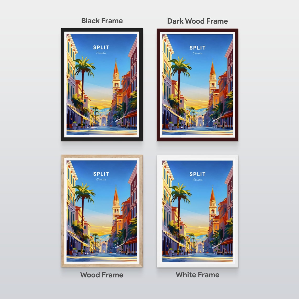 Split Croatia Old Town Street Palm Trees Bell Tower Sunset Poster - Image 2