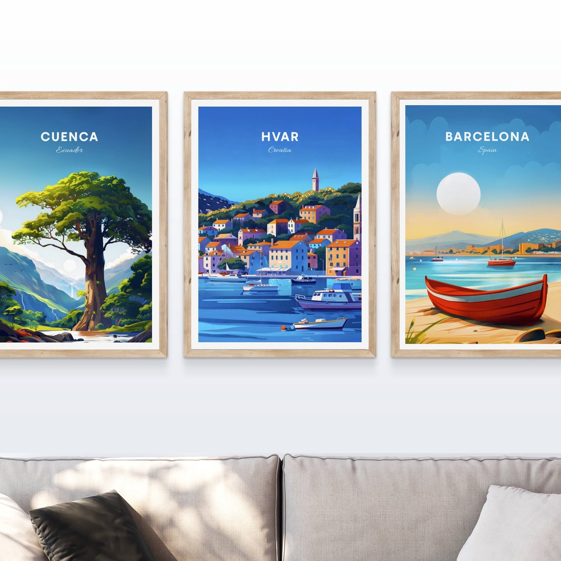 Hvar Croatia Colorful Old Harbor Town Sailboat Scenic Poster - Image 4