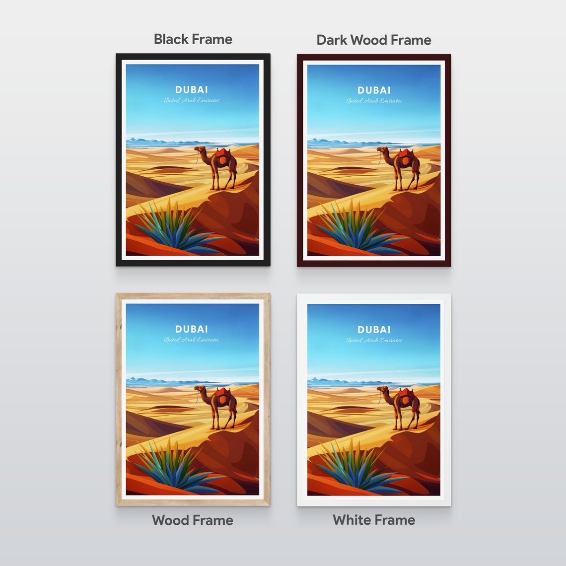 Dubai United Arab Emirates Camel Golden Desert Dunes Travel Poster - Image 2