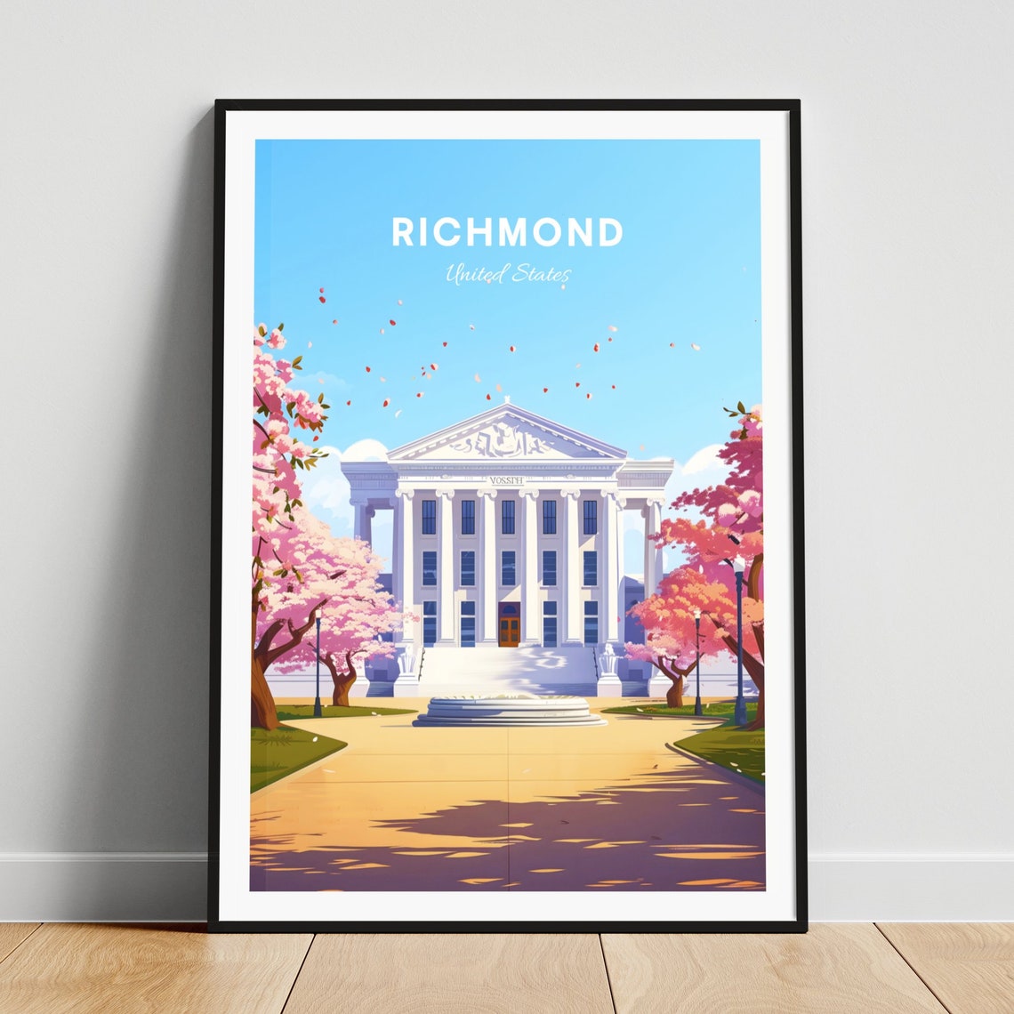 Richmond White Capitol Building Framed by Cherry Blossoms Poster