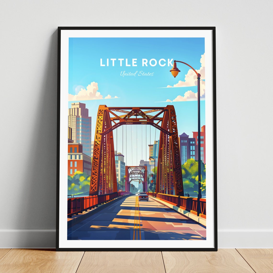 Little Rock Red Steel Truss Bridge on a Bright Sunny Day Poster