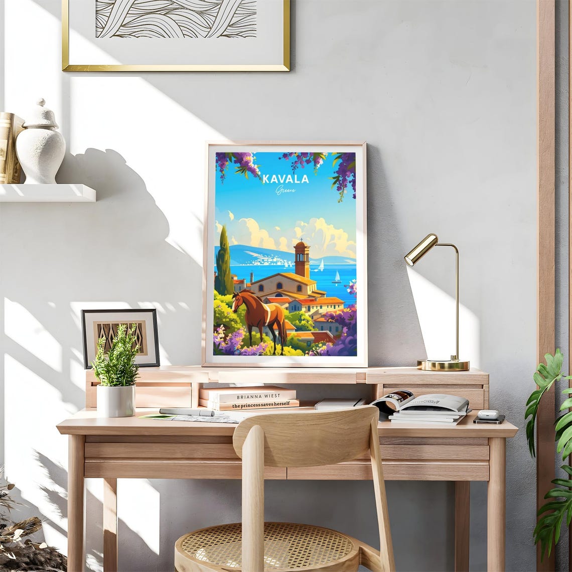 Kavala Greece Chestnut Horse by Church Overlooking the Sea Poster - Image 4