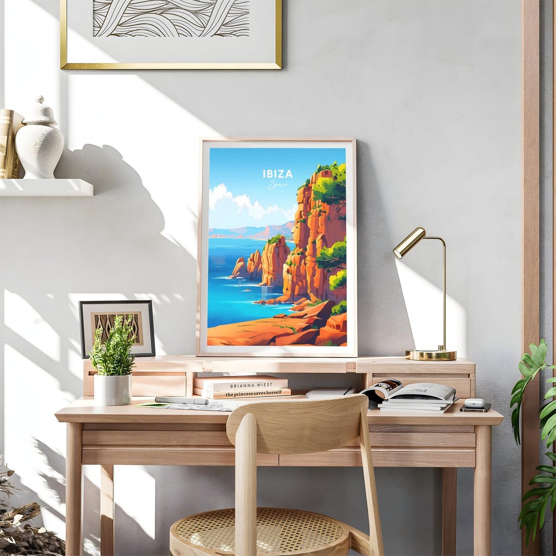 Ibiza Red Rock Cliffs Bright Blue Ocean Waves Seascape Travel Poster - Image 4