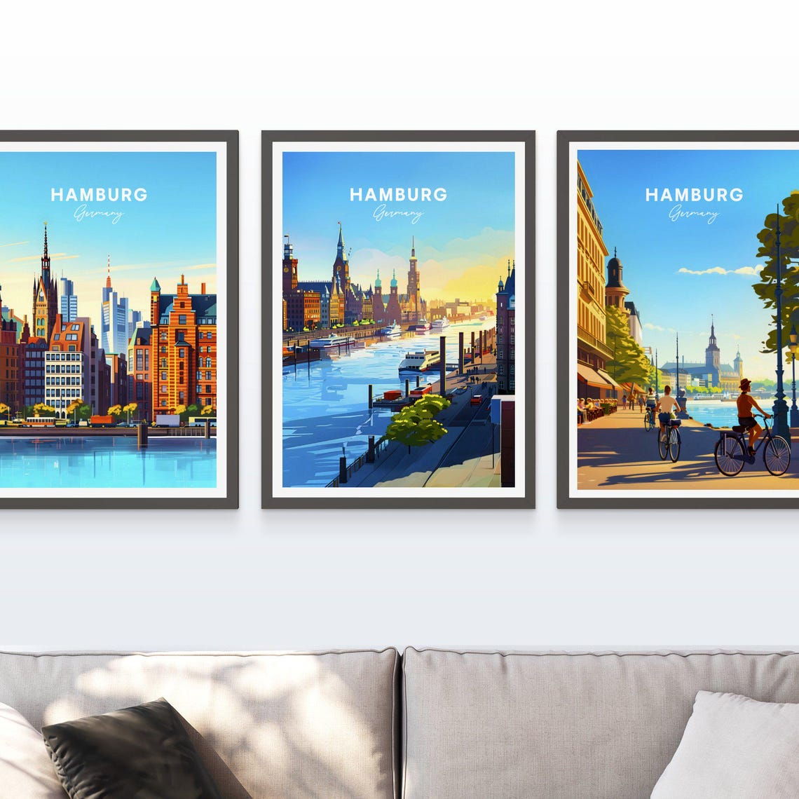Hamburg Germany Harbor Ships Waterfront Daytime Vintage Travel Poster - Image 3