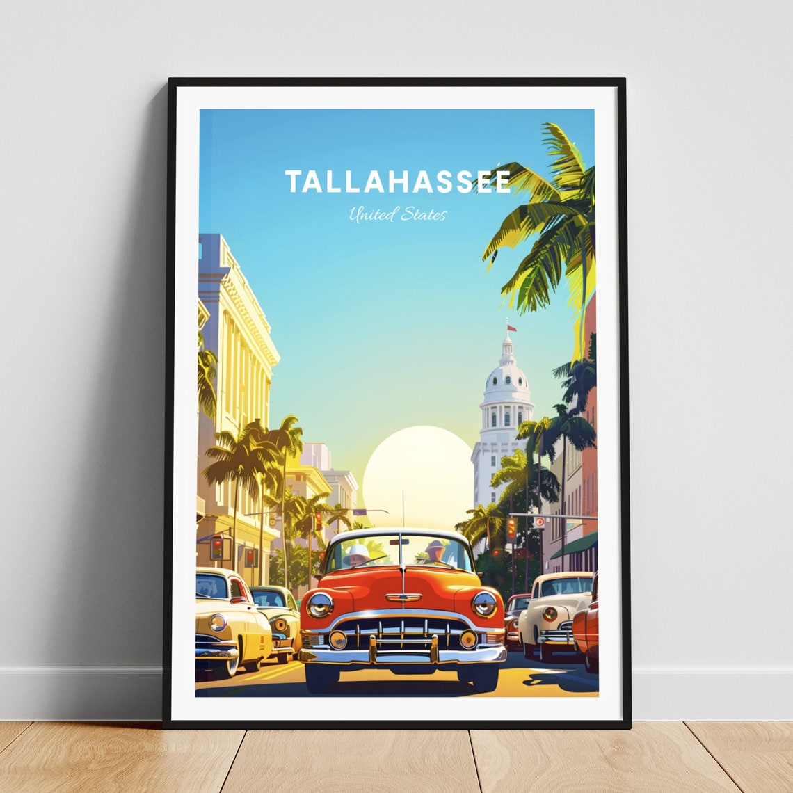 Tallahassee Florida Classic Car Downtown Street Travel Poster