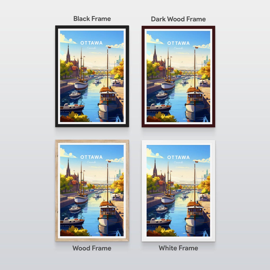 Ottawa Canada Canal Boats Church Spires Autumn Trees Travel Poster - Image 2