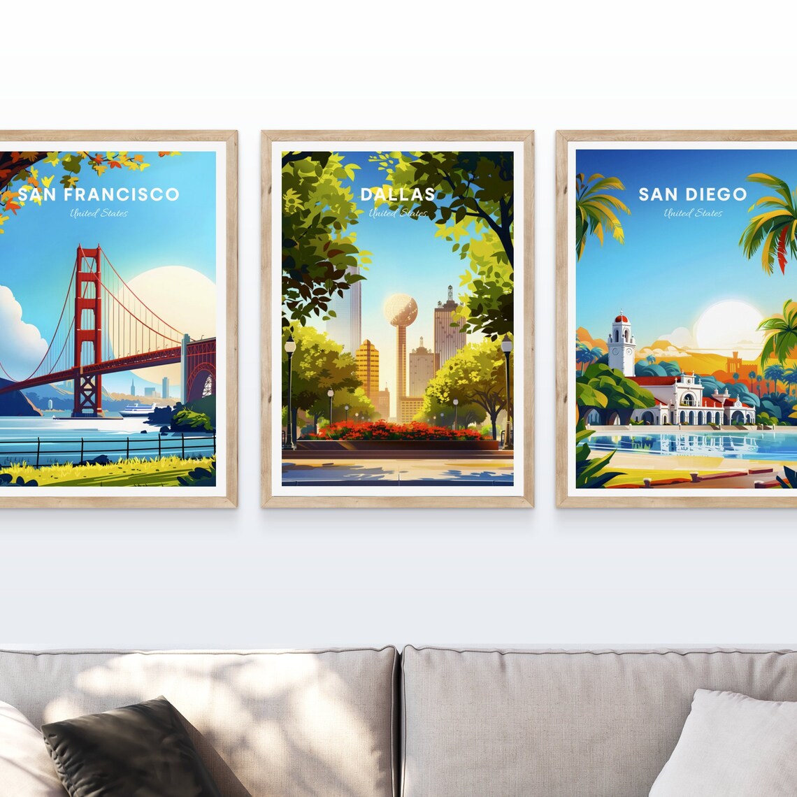 Dallas Texas Reunion Tower Skyline Green Park City Travel Poster - Image 4