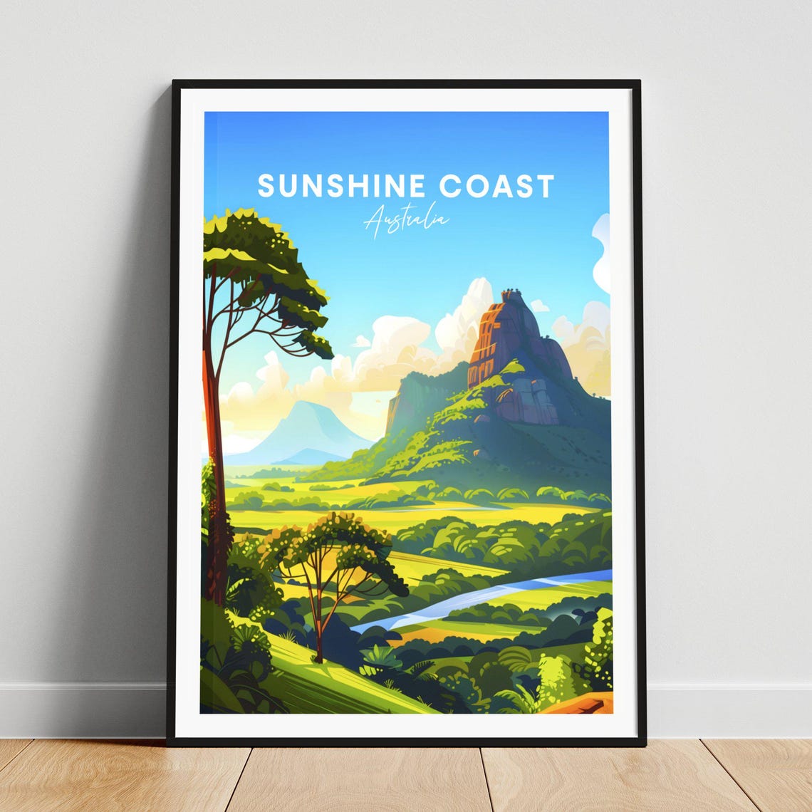 Sunshine Coast Australia Lush Green Valley Mountain Peaks Poster